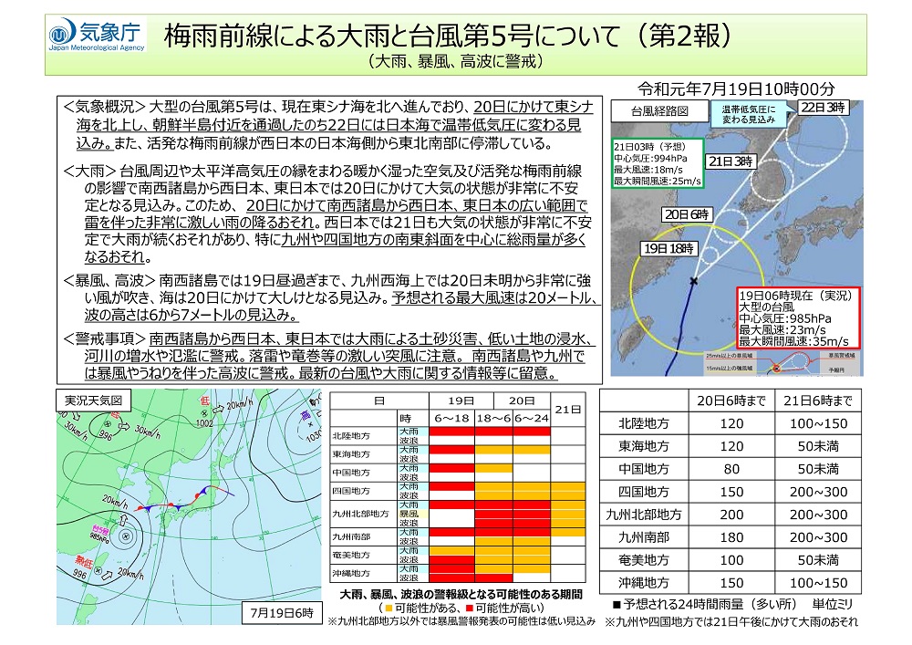 【資料】梅雨前線による大雨と台風第5号について（第2報1）